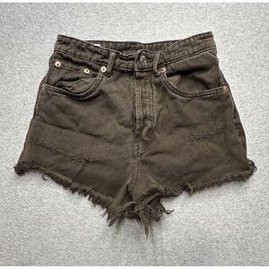 ZARA Shorts Womens 4 Brown Denim Stretch Distressed Outdoors Normcore‎ Ladies